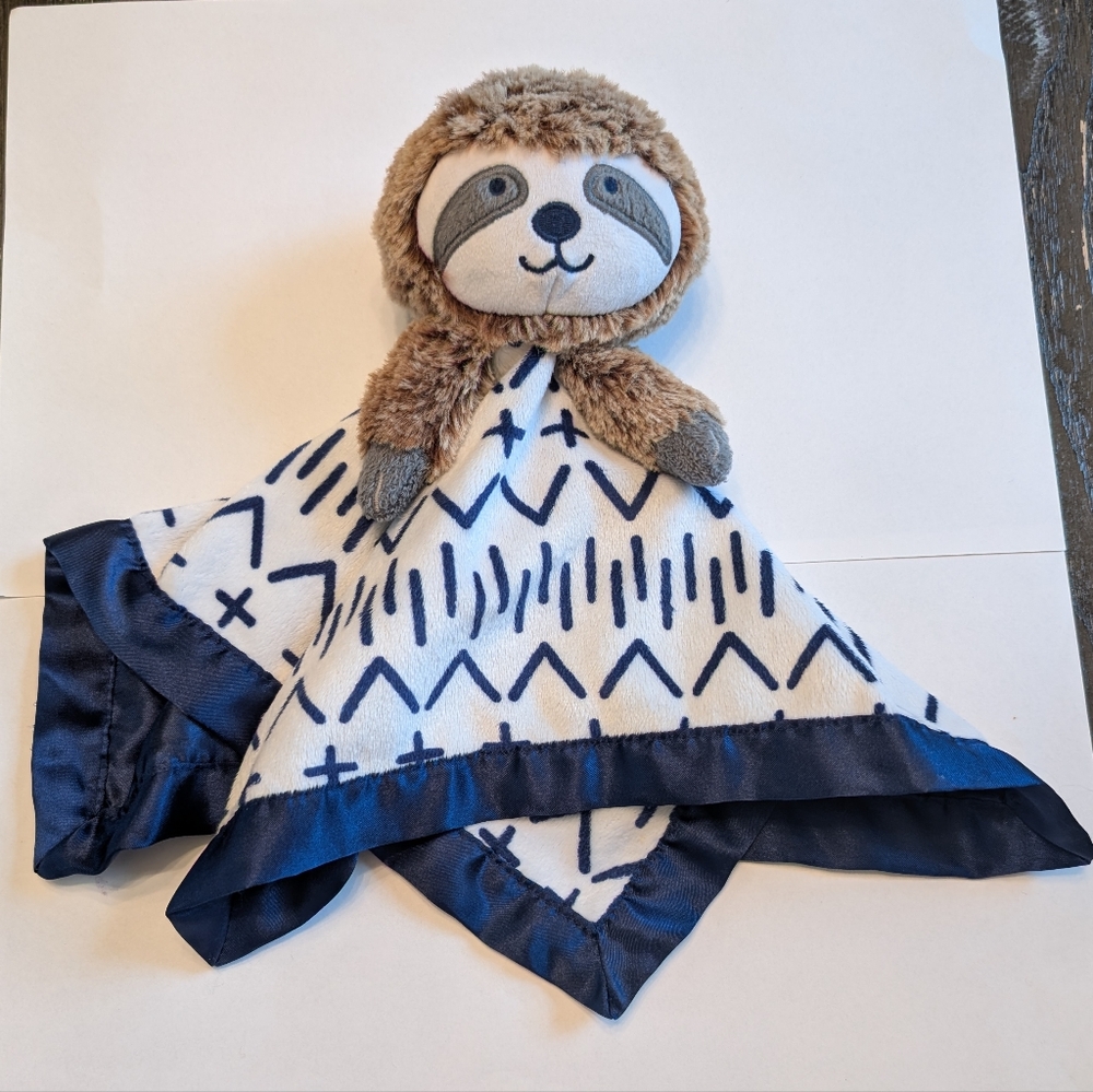 Cloud Island Sloth Lovey with Blue and White Blanket